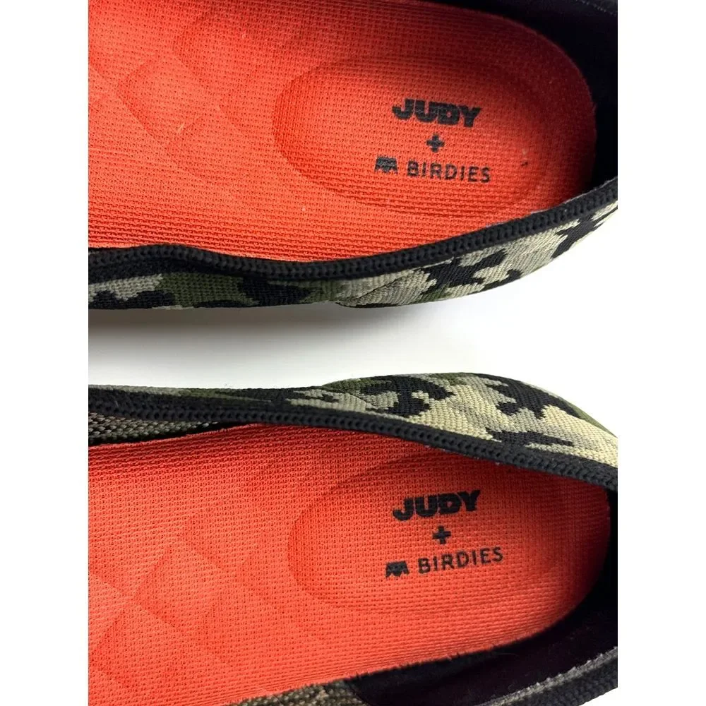 BIRDIES x JUDY Blackbird Camo Flats Women 9 EUC‎ Green Knit Pointed Toe Washable